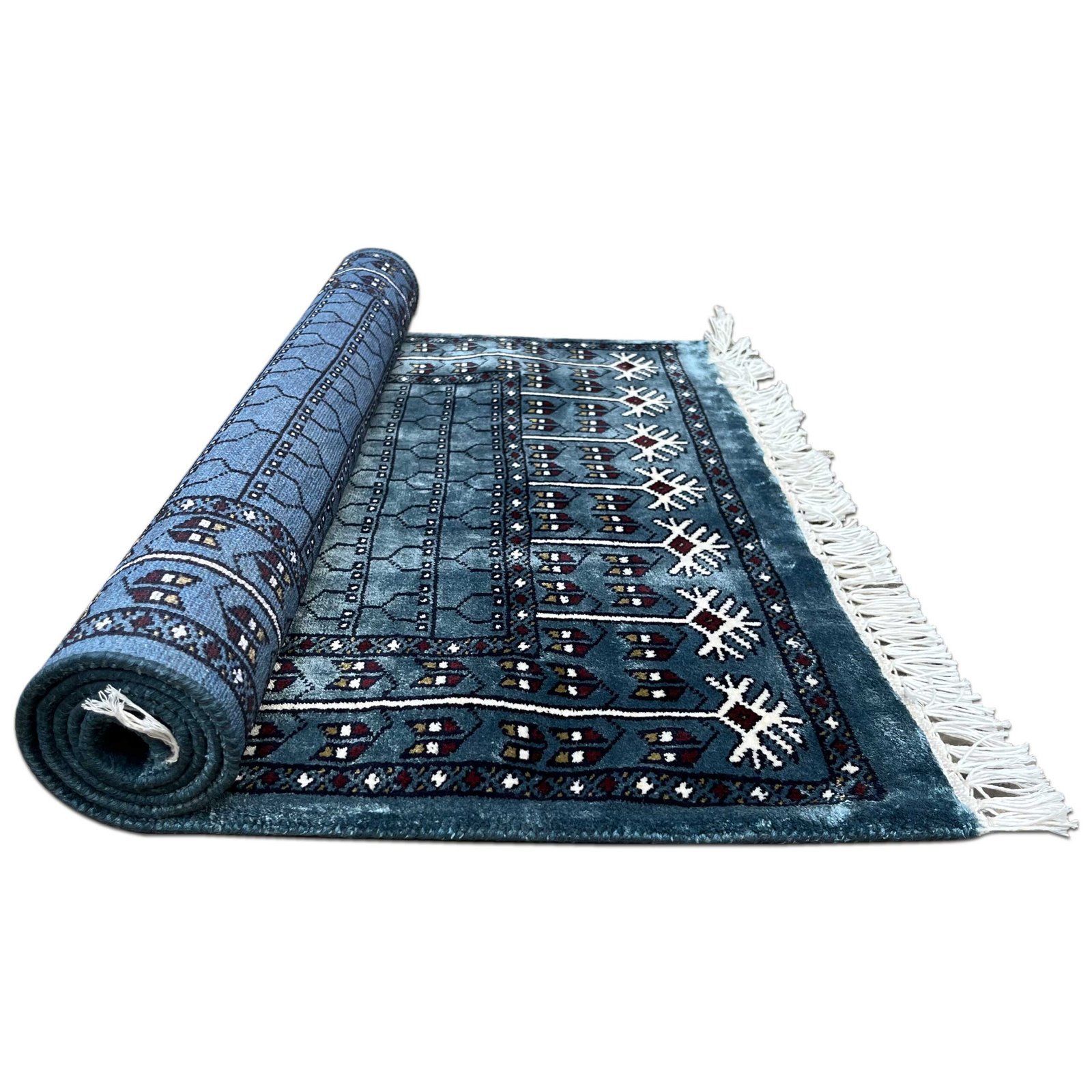 2.5x4 ft Hand Knotted Bamboo Silk Carpet – Blue Parda Design | Small Decorative Area Carpet - Image 3