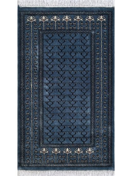 2.5x4 ft Hand Knotted Woolen Carpet Bluish Gray Parda