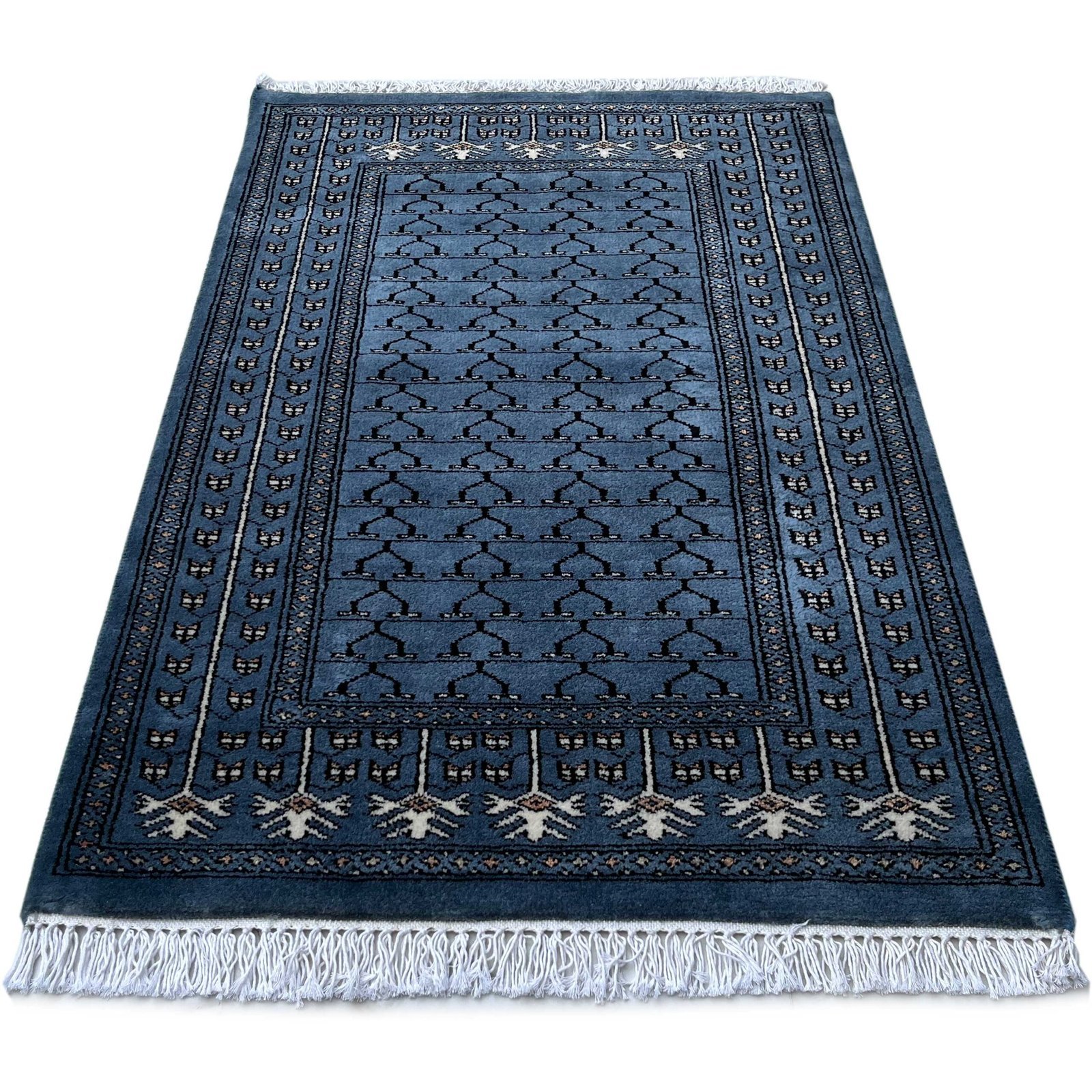 2.5x4 ft Hand Knotted Woolen Carpet Bluish Gray Parda - Image 4