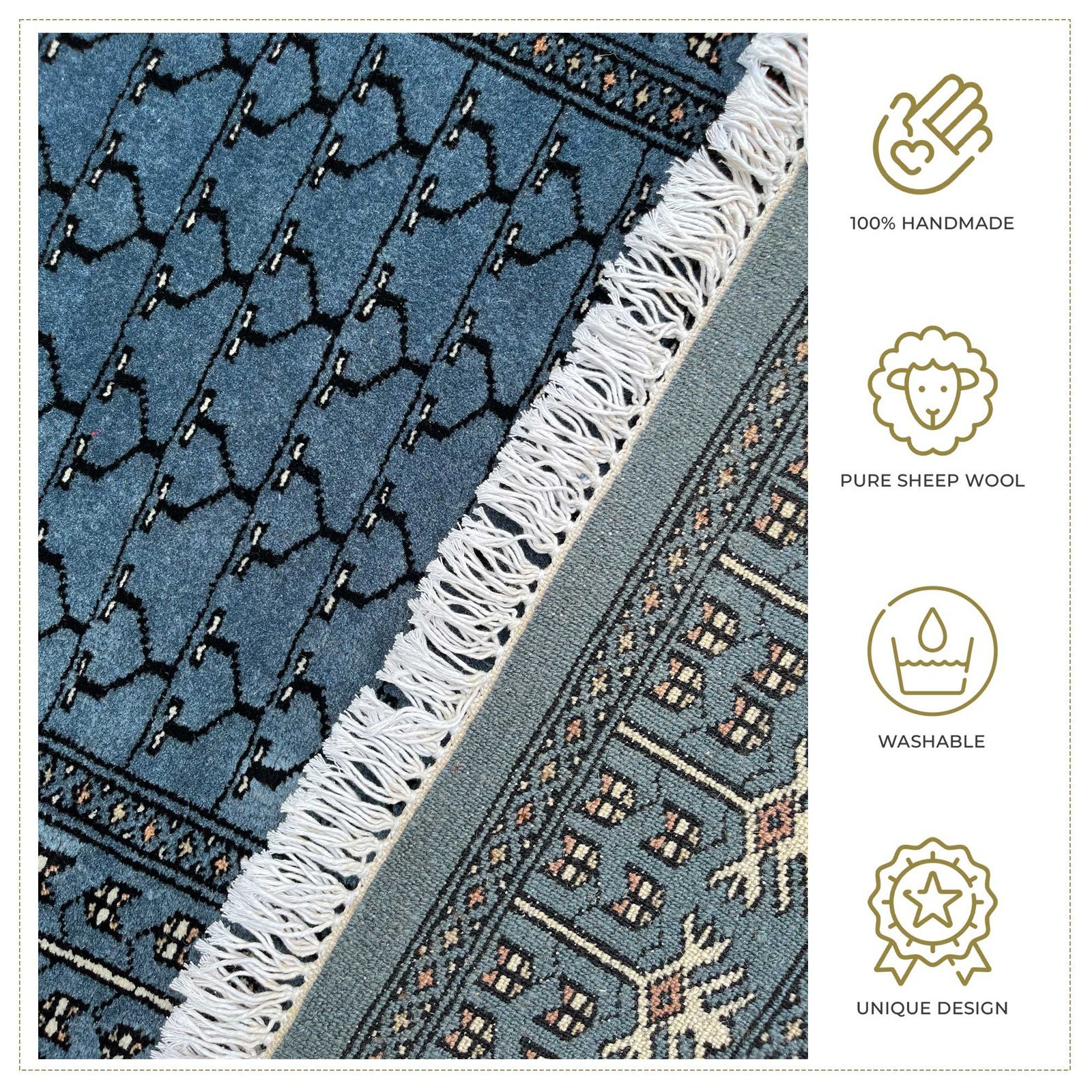 2.5x4 ft Hand Knotted Woolen Carpet Bluish Gray Parda - Image 6
