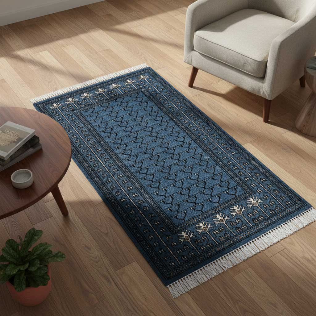 2.5x4 ft Hand Knotted Woolen Carpet Bluish Gray Parda - Image 2
