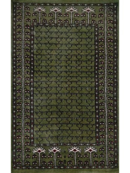 2.5x4 feet Handmade Hand knotted Wool Carpet Parda Green
