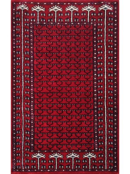 2.5x4 Feet Handmade Red Wool Carpet Tribal