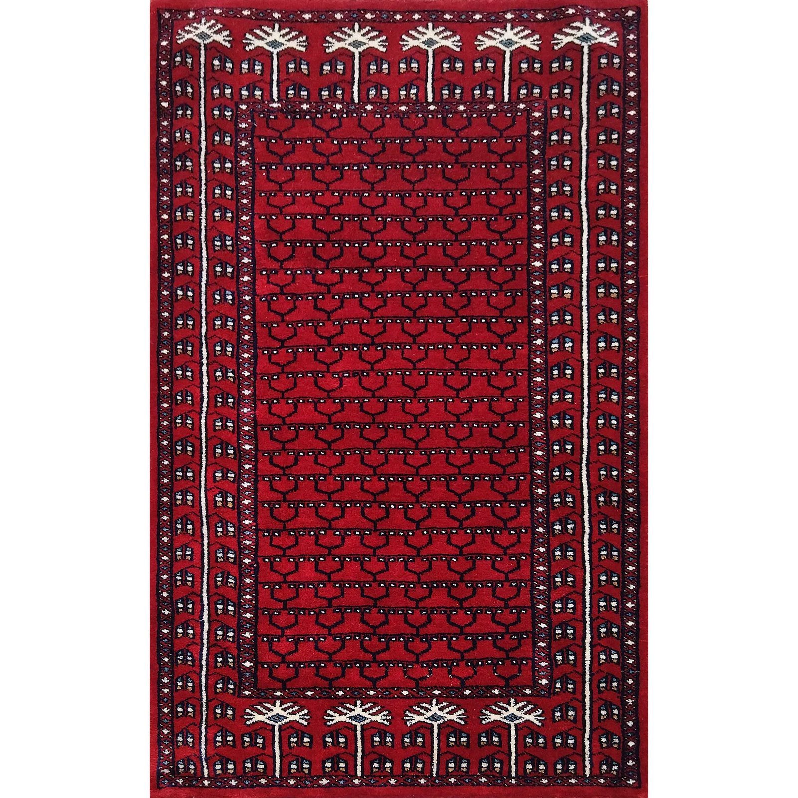 2.5x4 Feet Handmade Red Wool Carpet Tribal