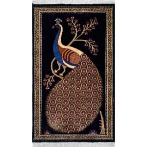 2.5x4 ft Hand-knotted Woolen Peacock Black