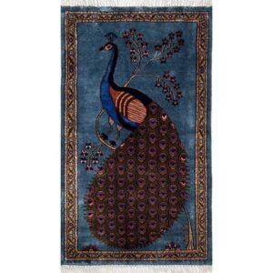2.5x4 ft Hand Knotted Woolen Carpet Peacock Bluish Gray