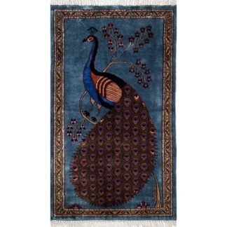 2.5x4 ft Hand Knotted Woolen Carpet Peacock Bluish Gray