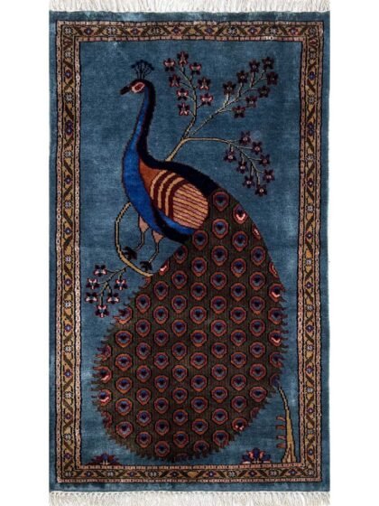 2.5x4 ft Hand Knotted Woolen Carpet Peacock Bluish Gray