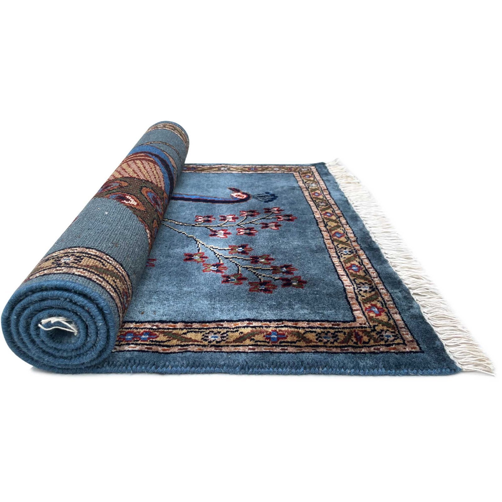 2.5x4 ft Hand Knotted Woolen Carpet Peacock Bluish Gray - Image 3