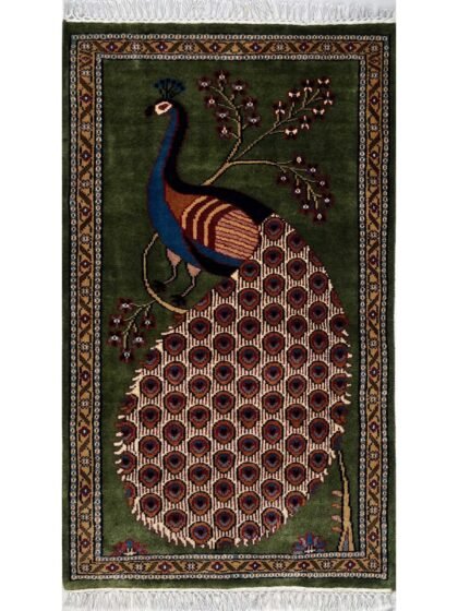 2.5x4 ft Hand-knotted Woolen Peacock green