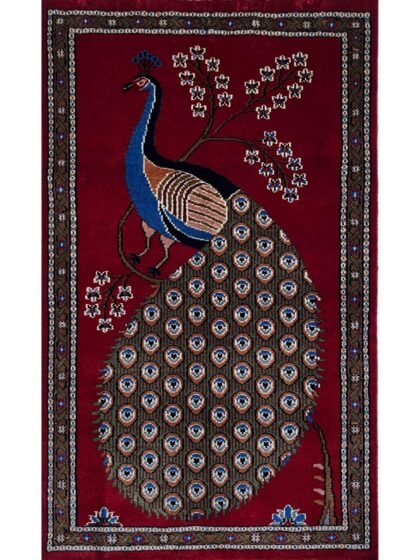2.5x4 Handmade Hand Knotted Wool Carpet Peacock Red