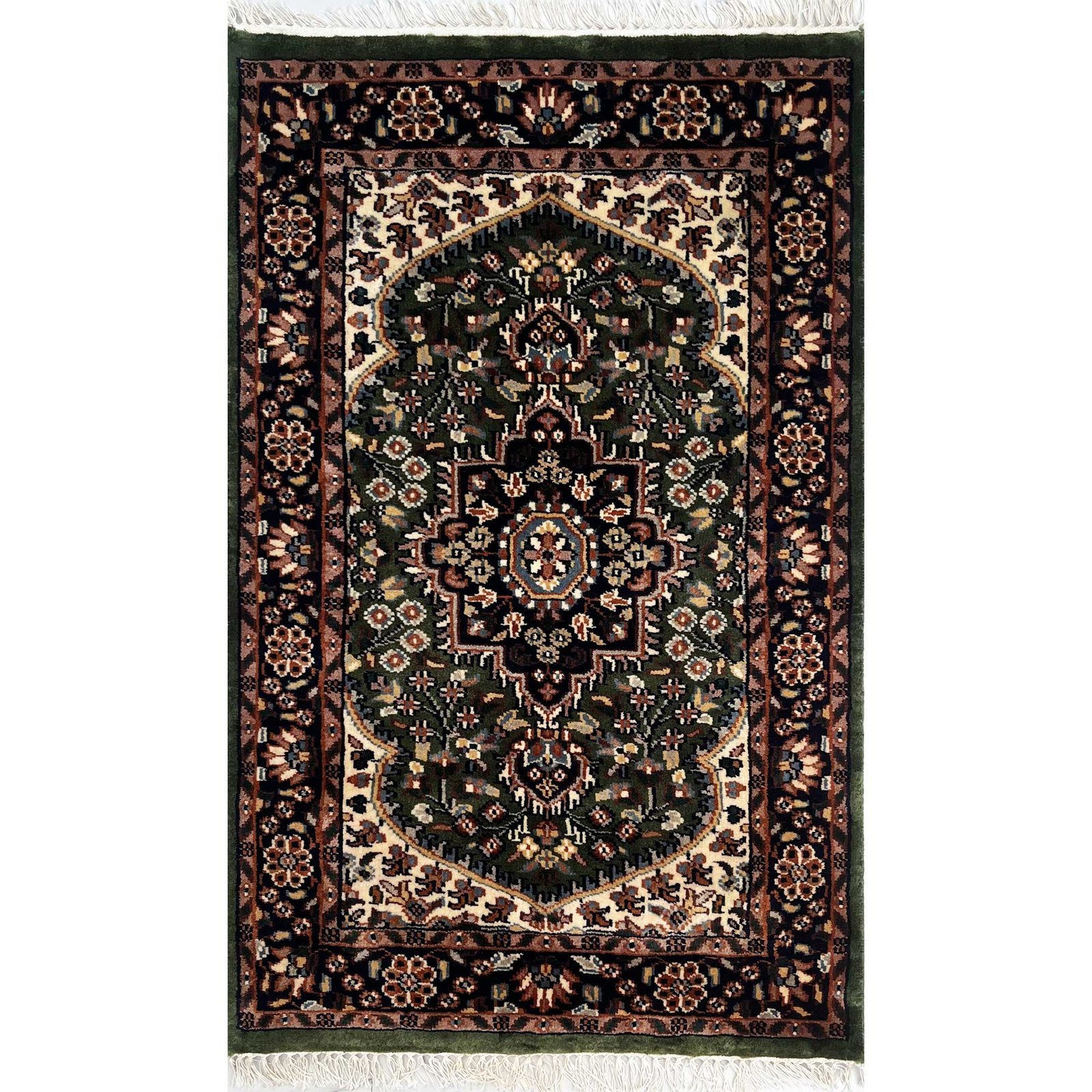 2.5x4 ft Hand Knotted Woolen Carpet Persian Green