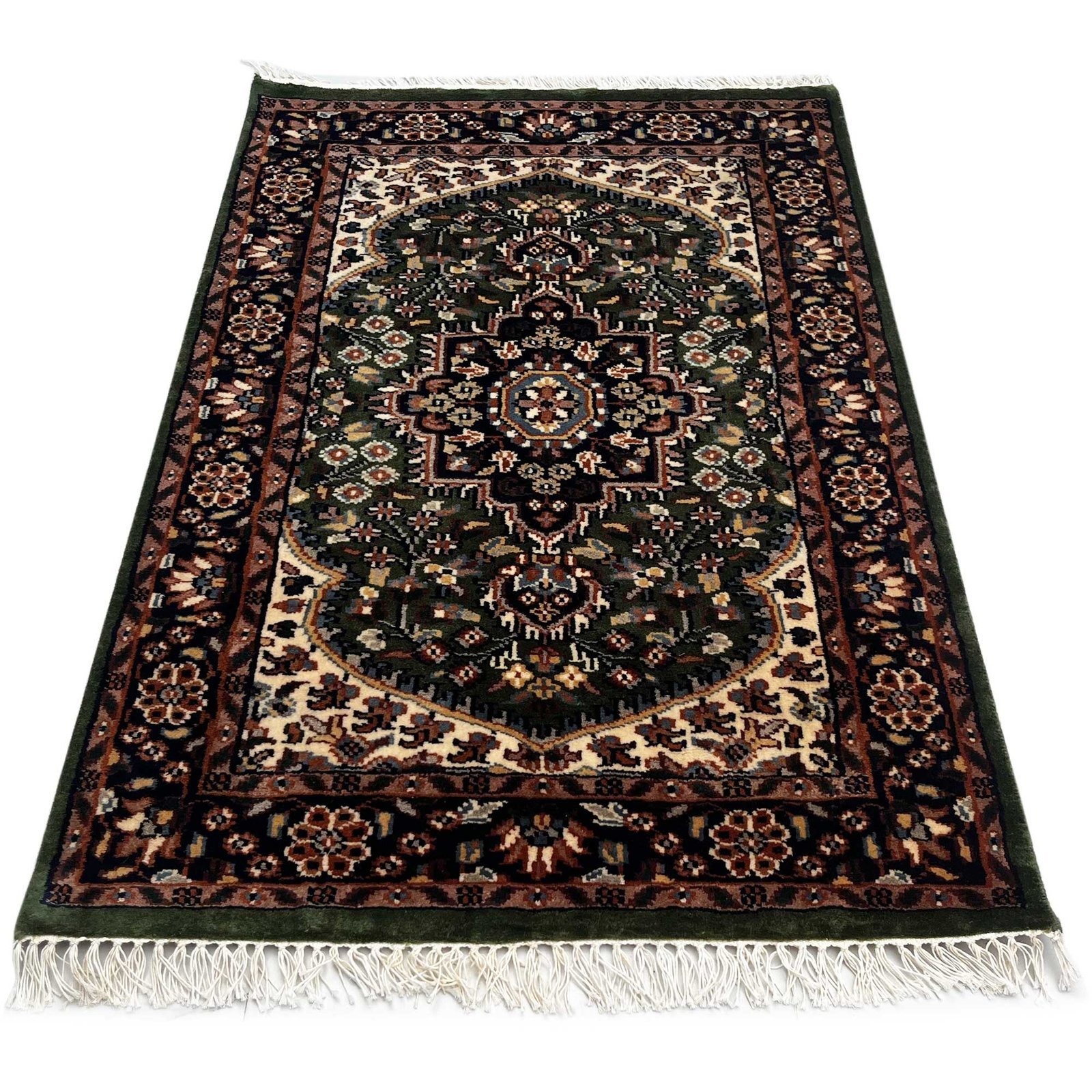 2.5x4 ft Hand Knotted Woolen Carpet Persian Green - Image 2