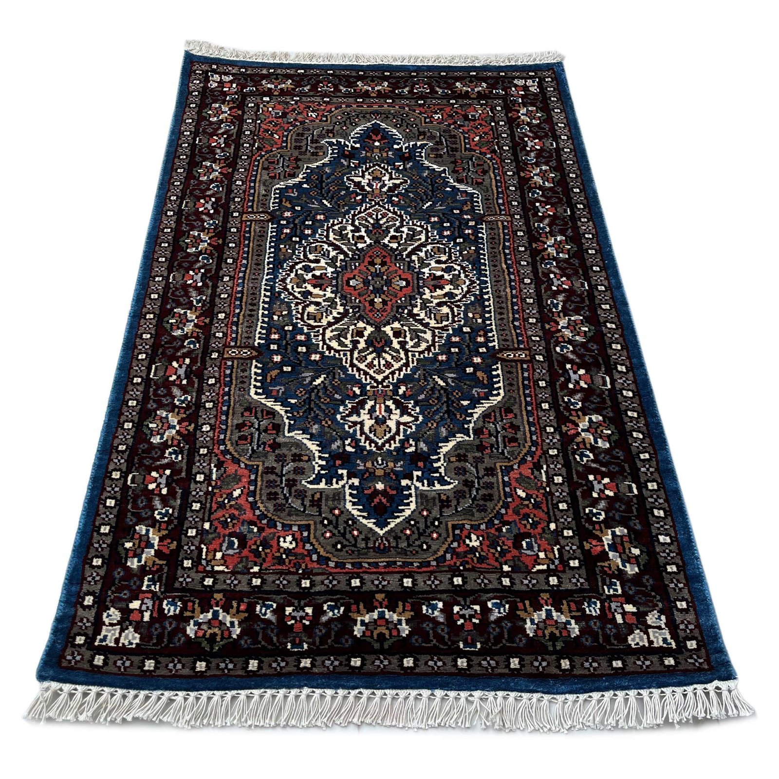 2.5x4 feet Hand Knotted Bamboo Silk Carpet Indopersian Blue - Image 2