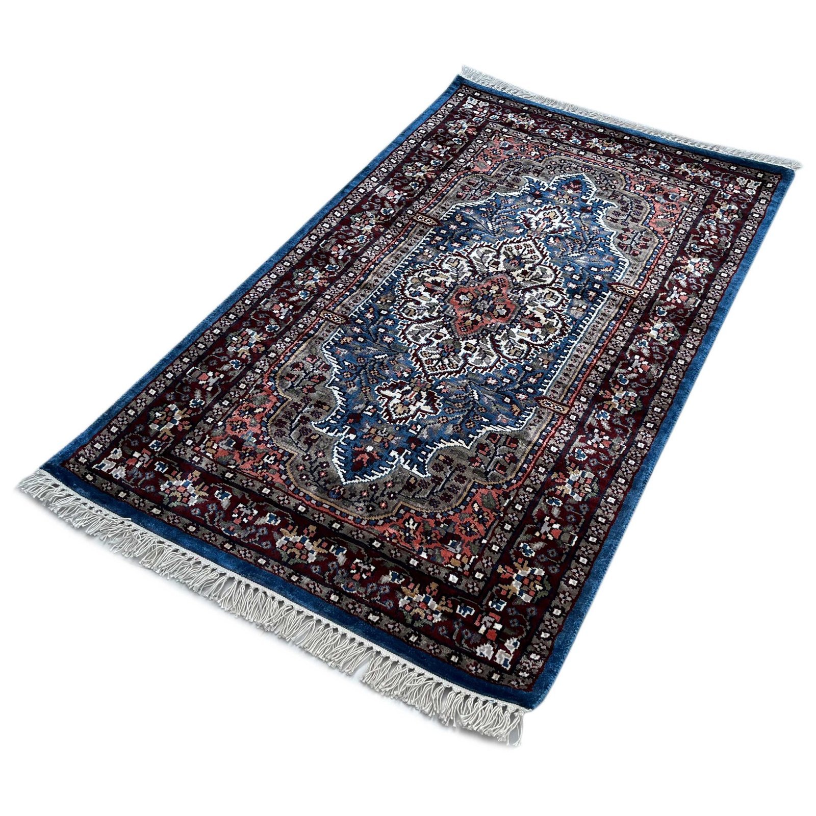 2.5x4 feet Hand Knotted Bamboo Silk Carpet Indopersian Blue - Image 7