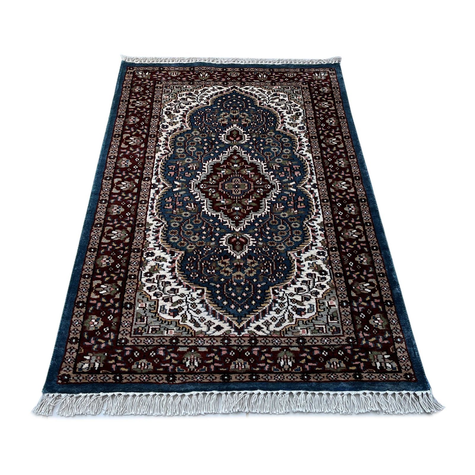 2.5x4 feet Hand Knotted Bamboo Silk Carpet Indopersian Bluish Gray - Image 2