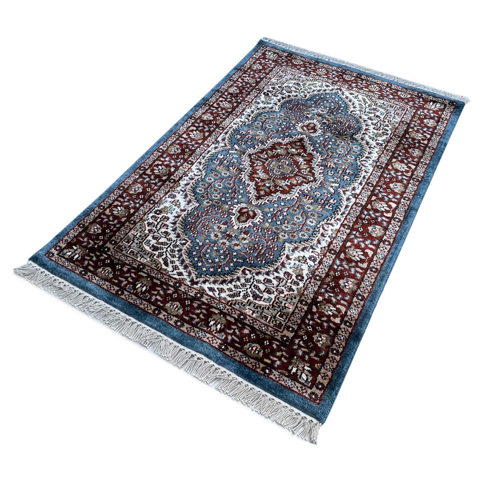 2.5x4 feet Hand Knotted Bamboo Silk Carpet Indopersian Bluish Gray - Image 7