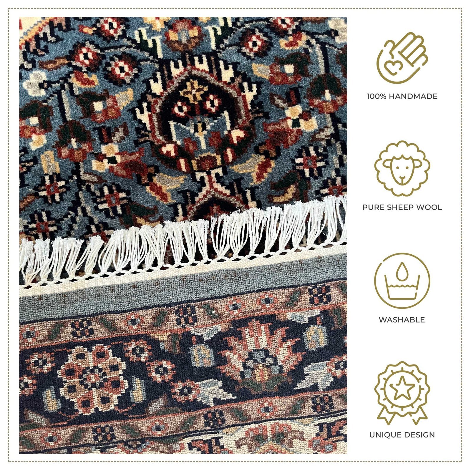2.5x4 ft Hand Knotted Woolen Carpet Persian Bluish Gray - Image 4