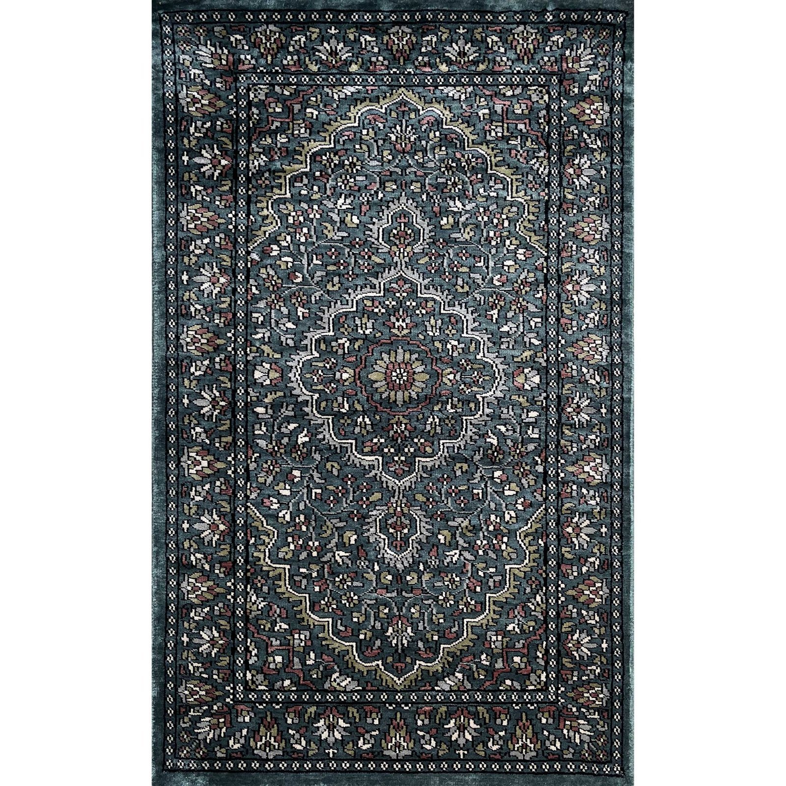 2.5x4 feet Hand Knotted Bamboo Silk Carpet Indopersian Overall Gray