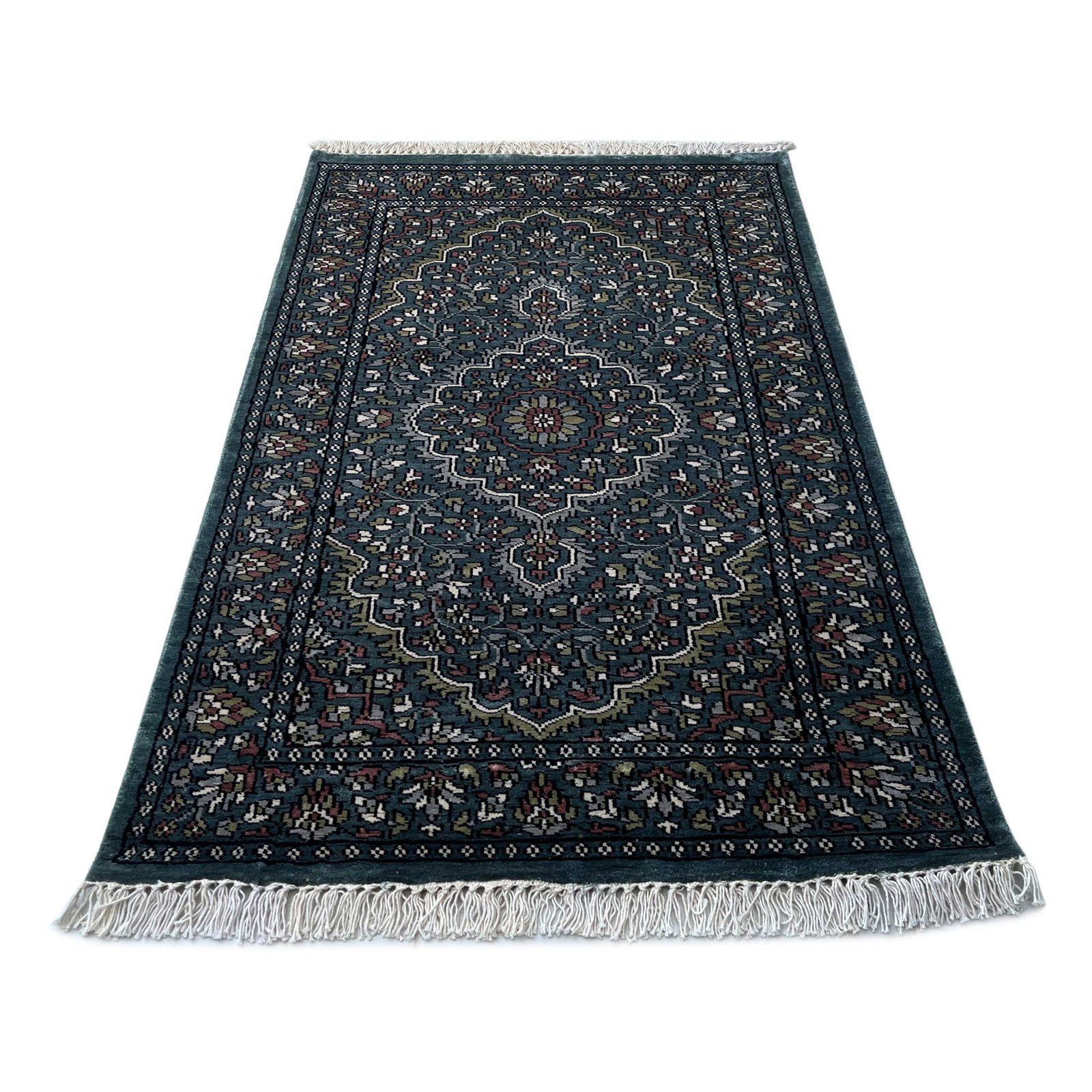 2.5x4 feet Hand Knotted Bamboo Silk Carpet Indopersian Overall Gray - Image 2