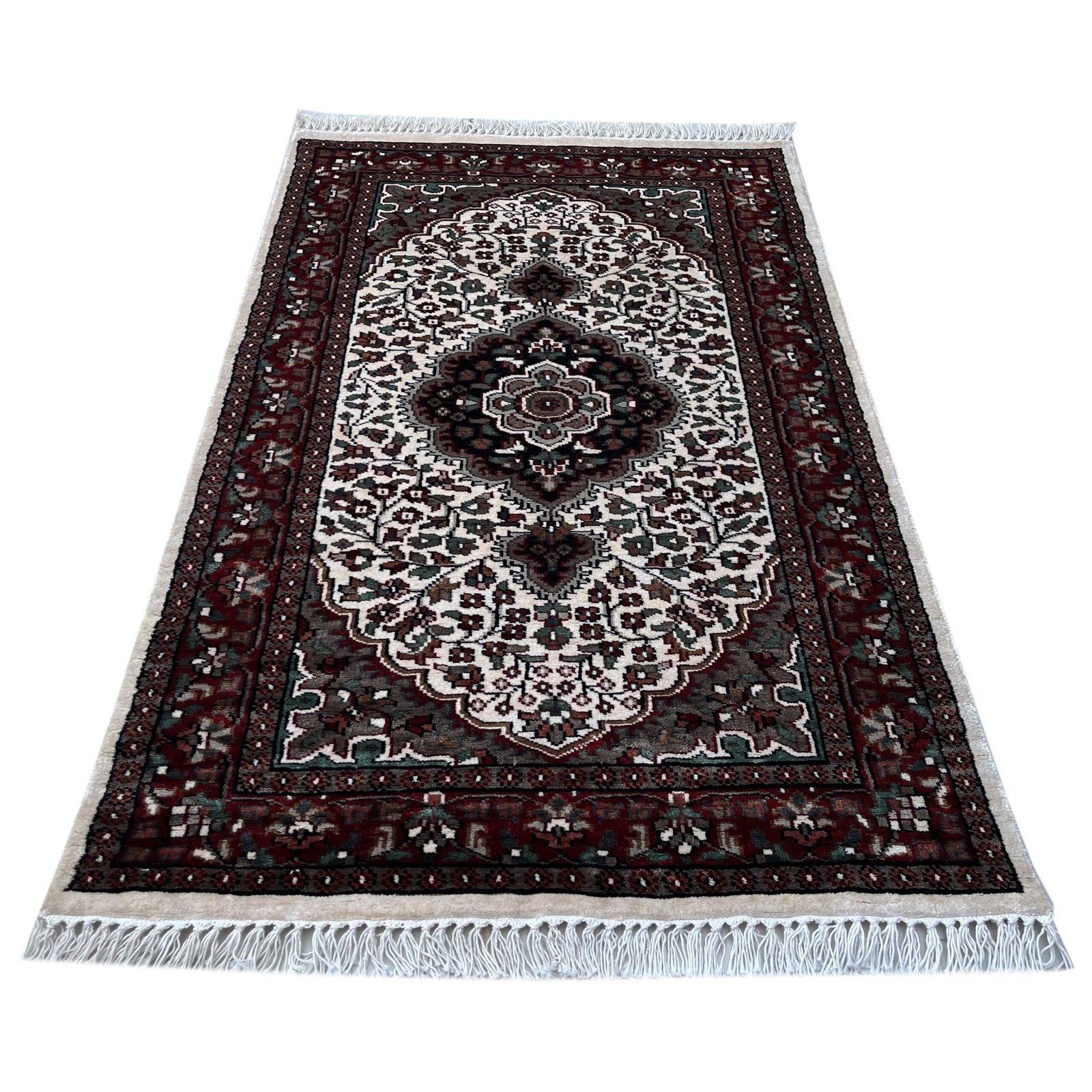 2.5x4 feet Hand Knotted Bamboo Silk Carpet Indopersian White - Image 2