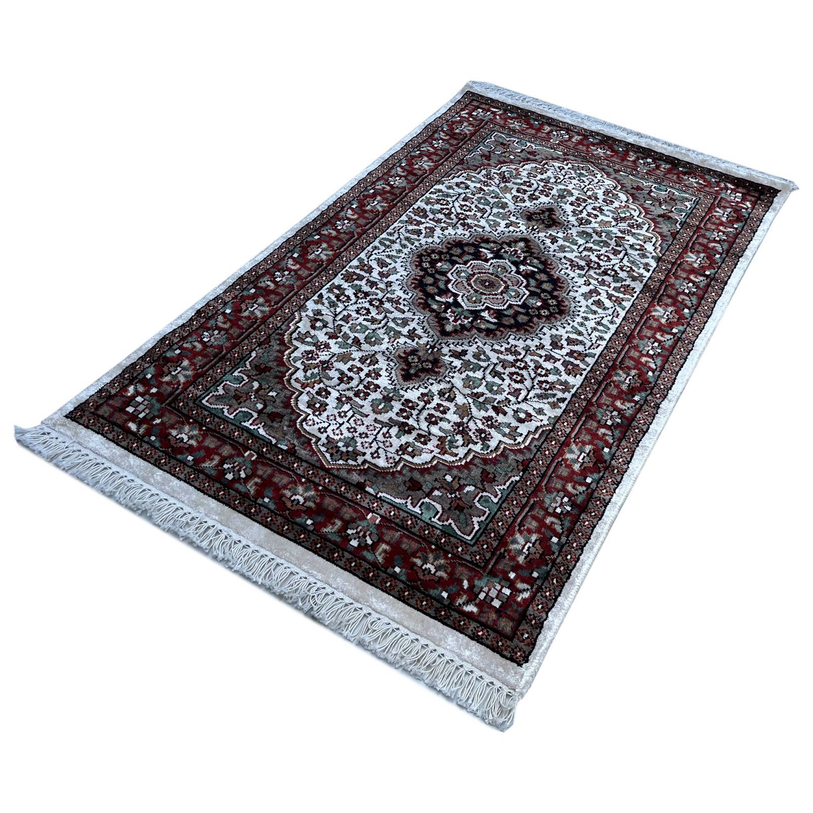 2.5x4 feet Hand Knotted Bamboo Silk Carpet Indopersian White - Image 6