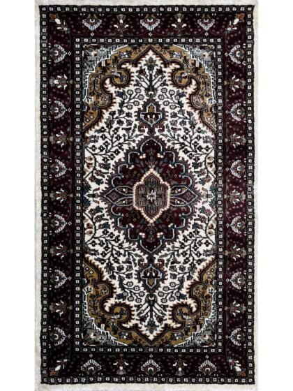 2.5x4 feet Hand Knotted Bamboo Silk Carpet Indopersian White and Multi
