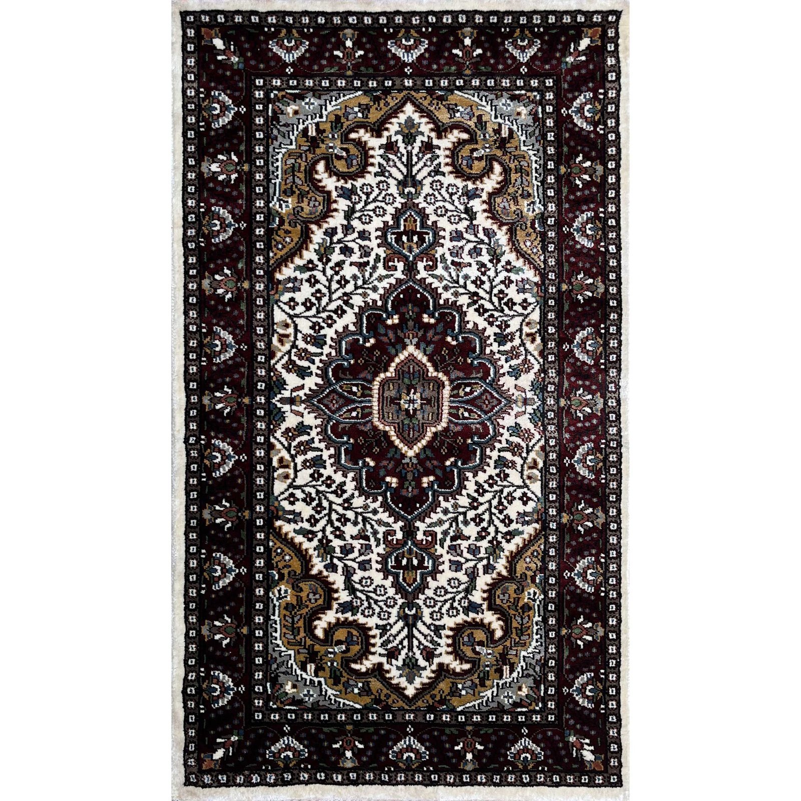 2.5x4 feet Hand Knotted Bamboo Silk Carpet Indopersian White and Multi