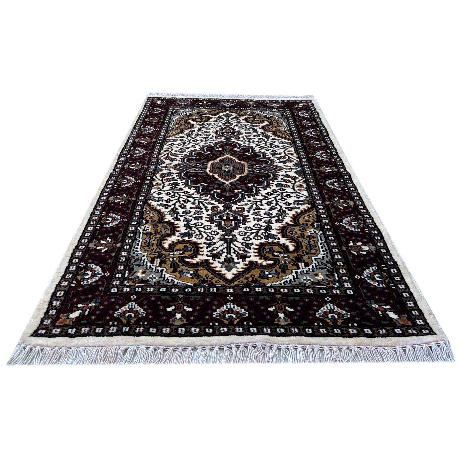2.5x4 feet Hand Knotted Bamboo Silk Carpet Indopersian White and Multi - Image 2
