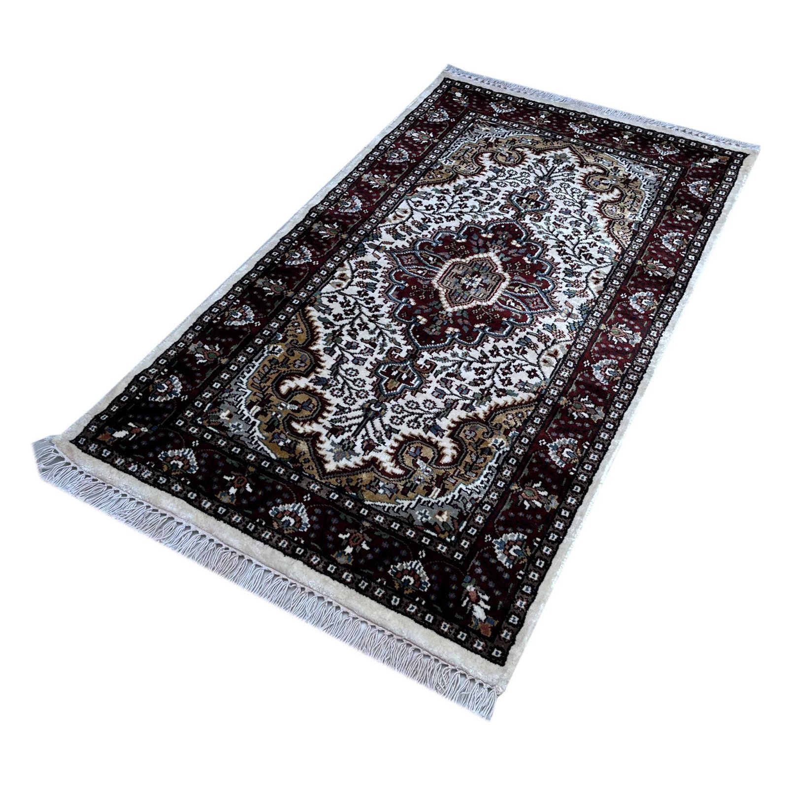2.5x4 feet Hand Knotted Bamboo Silk Carpet Indopersian White and Multi - Image 6