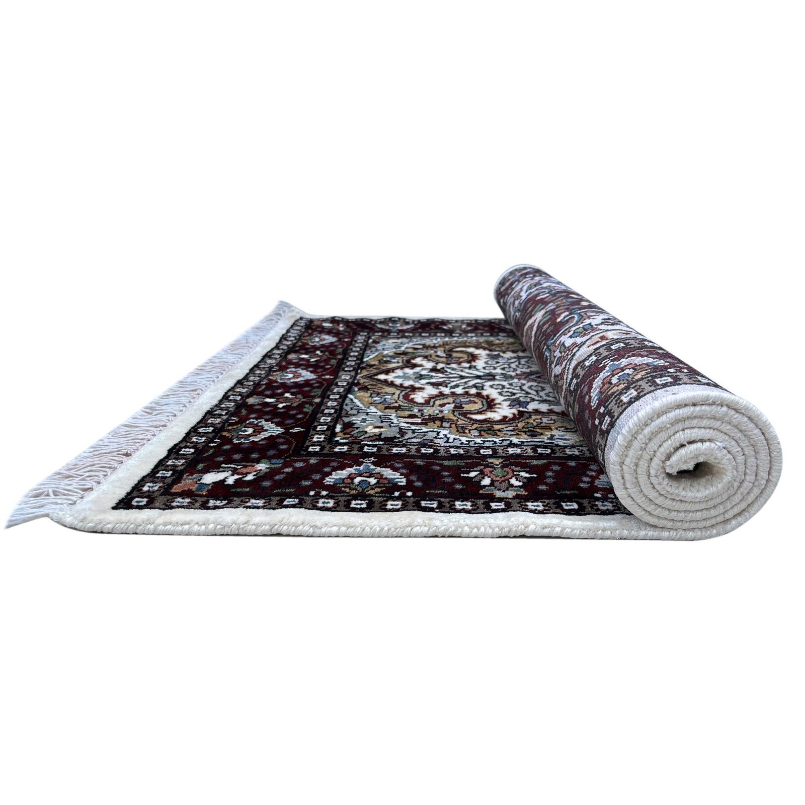 2.5x4 feet Hand Knotted Bamboo Silk Carpet Indopersian White and Multi - Image 3