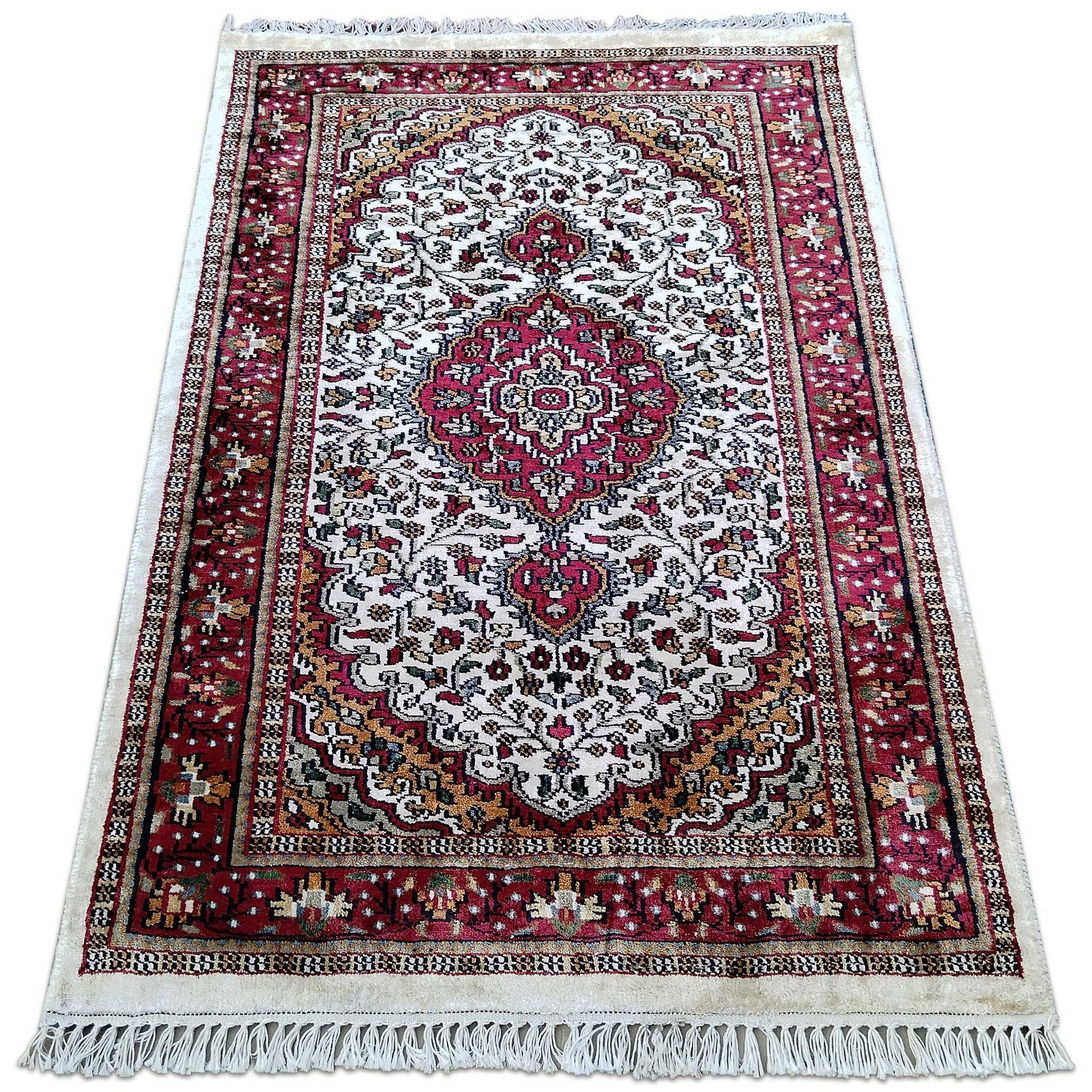 2.5x4 ft White Handmade Bamboo Silk Persian Carpet - Image 2