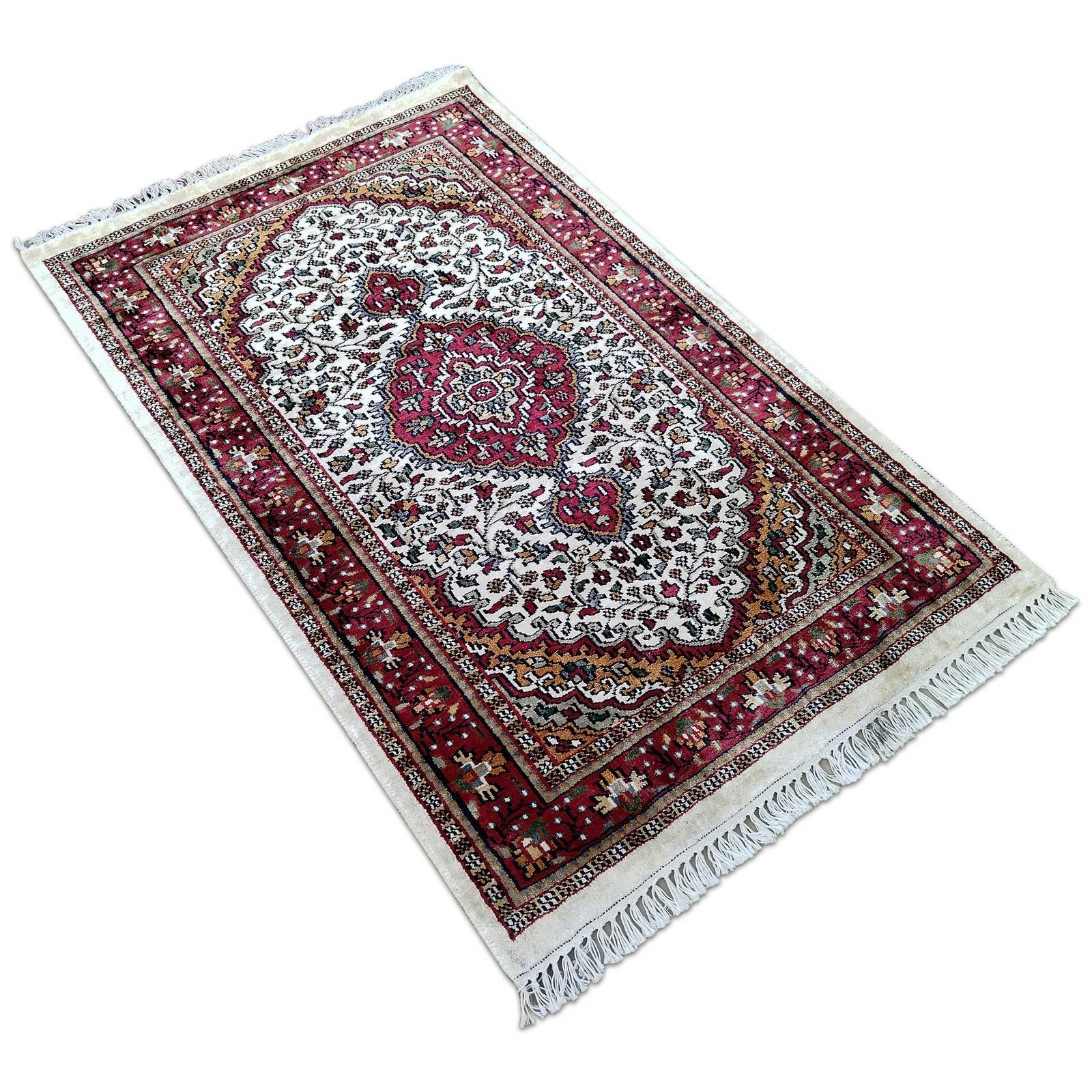 2.5x4 ft White Handmade Bamboo Silk Persian Carpet - Image 3