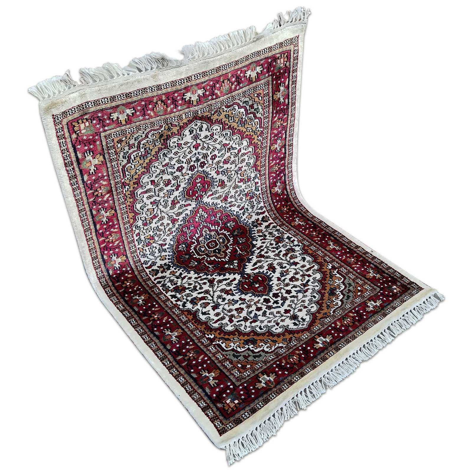 2.5x4 ft White Handmade Bamboo Silk Persian Carpet - Image 8