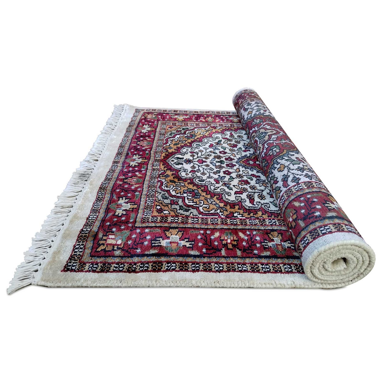 2.5x4 ft White Handmade Bamboo Silk Persian Carpet - Image 9