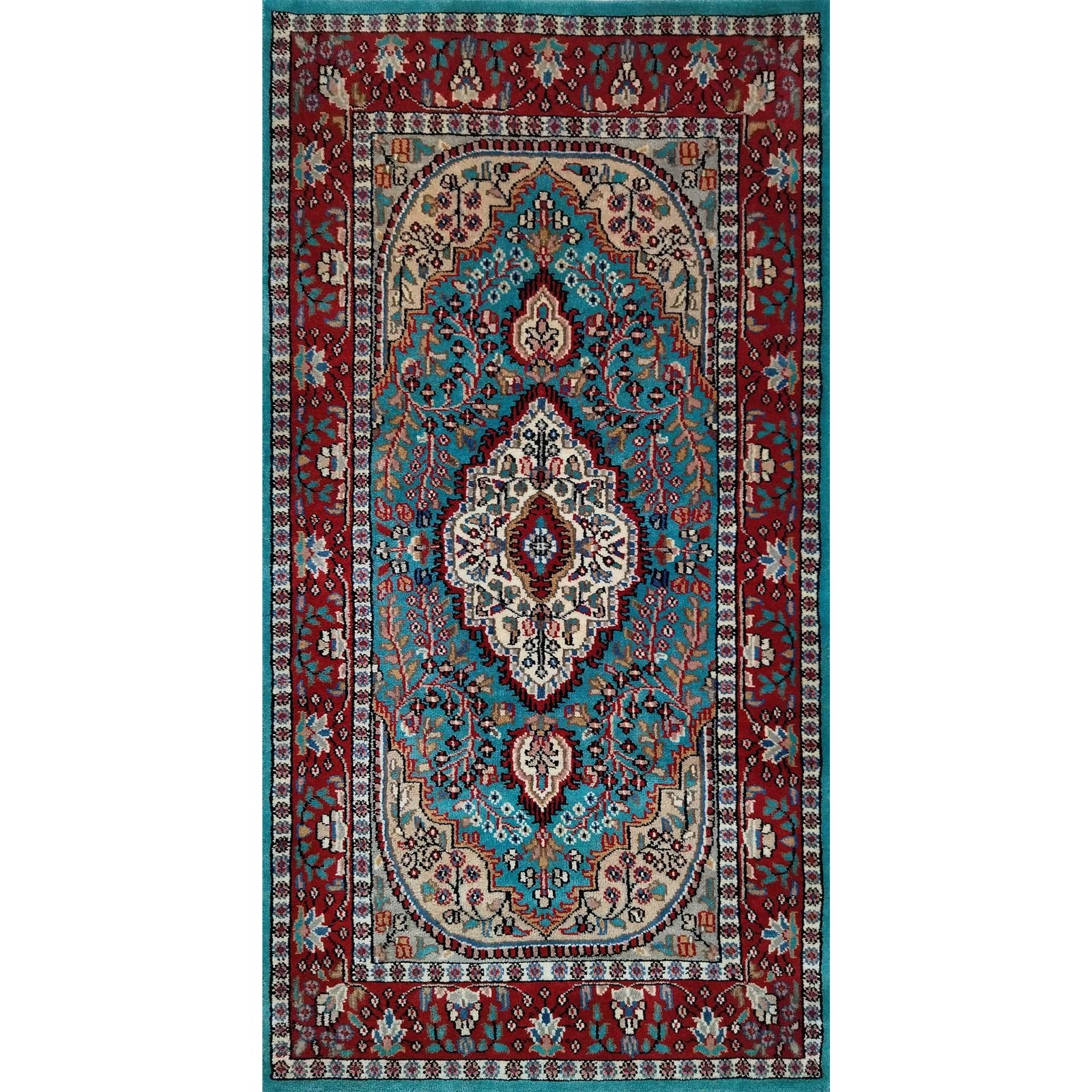 2.5x5 Ft Handmade Turquoise Persian Wool Carpet