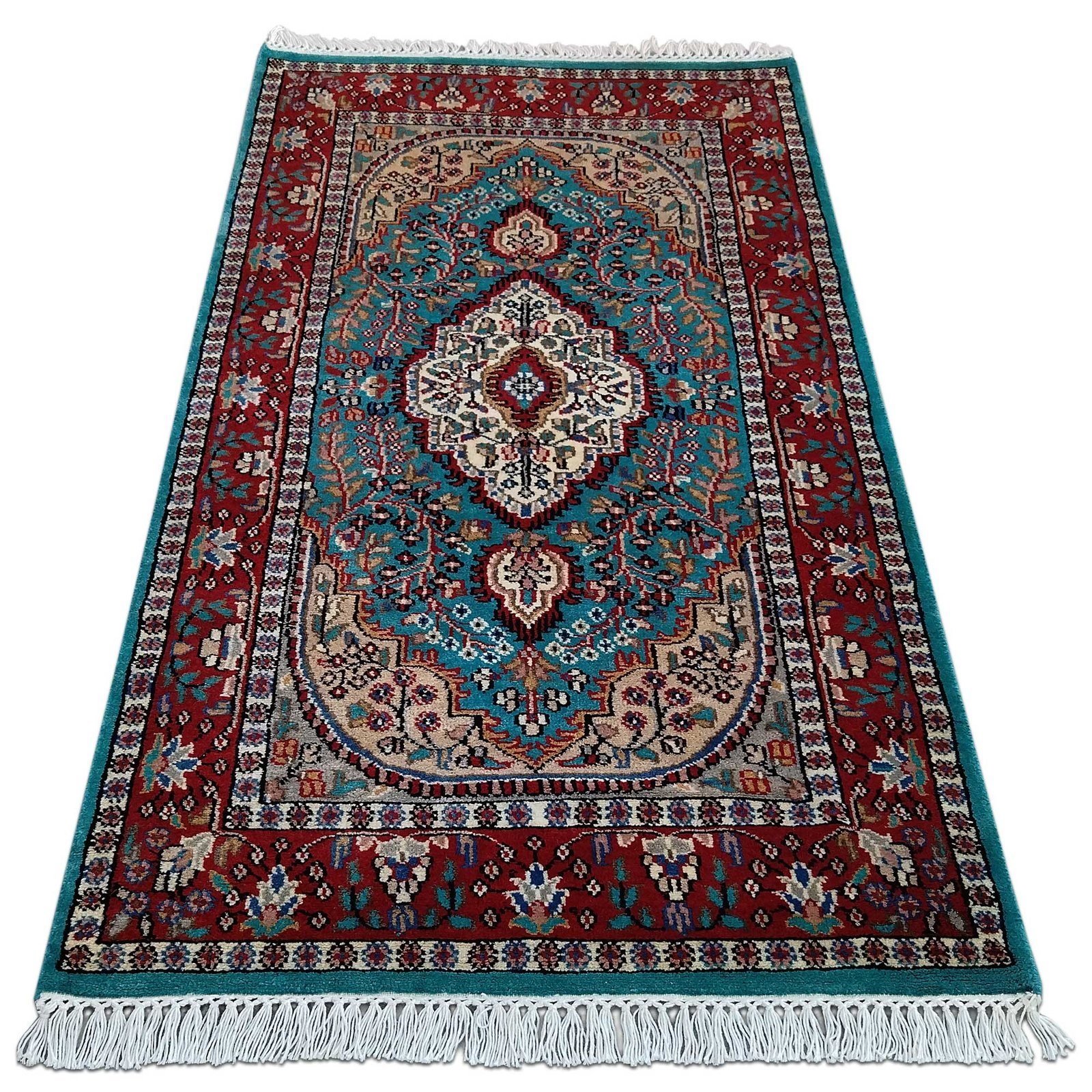 2.5x5 Ft Handmade Turquoise Persian Wool Carpet - Image 2