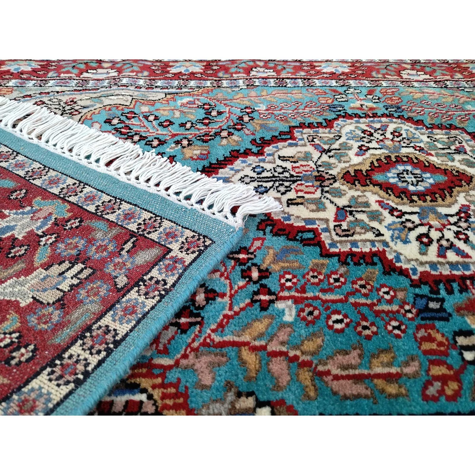 2.5x5 Ft Handmade Turquoise Persian Wool Carpet - Image 6