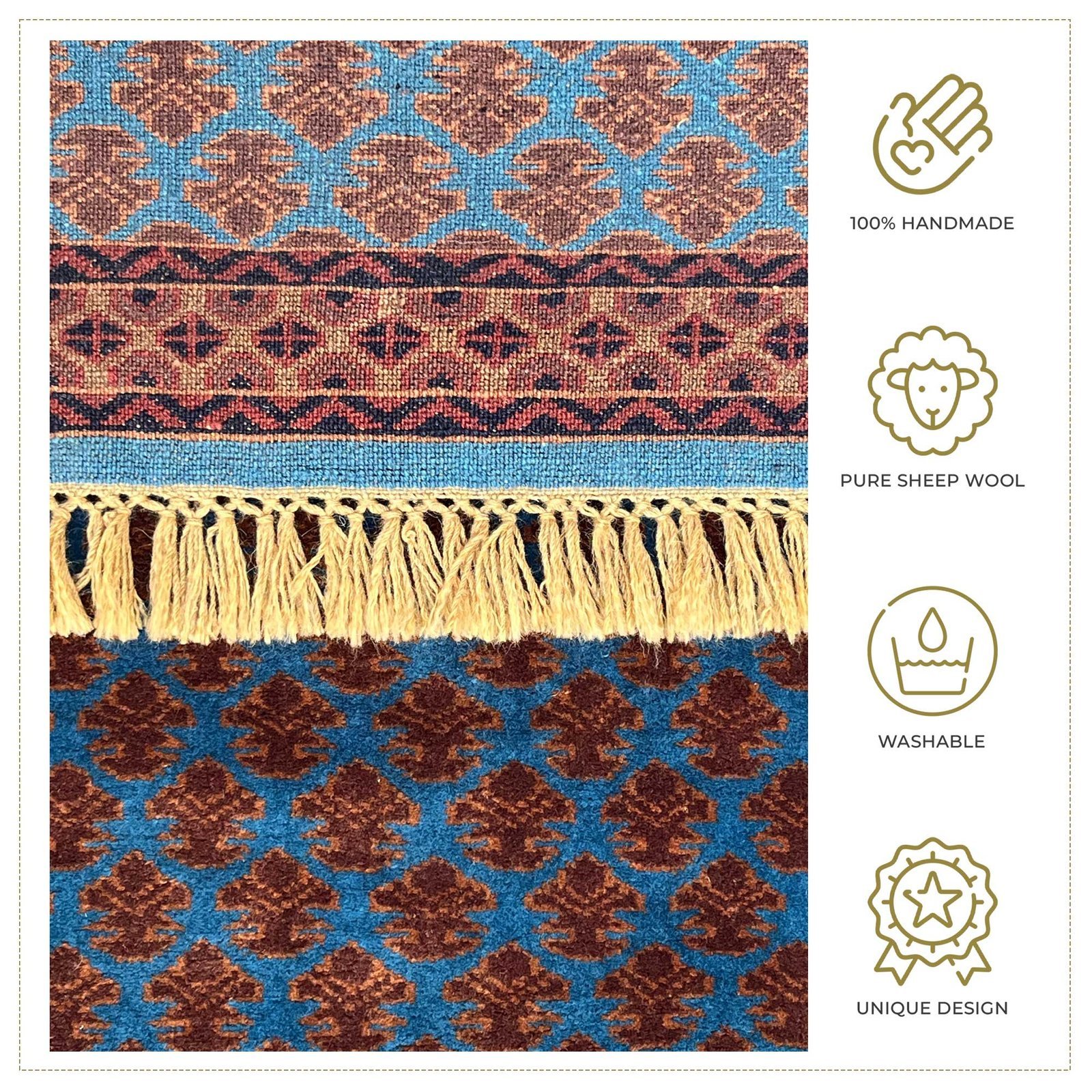 2.5x8 Handmade Hand Knotted Wool Carpet Lichi Blue - Image 4