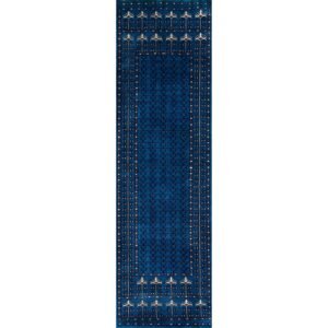 2.5x8 ft Handmade Woolen Carpet Blue Parda