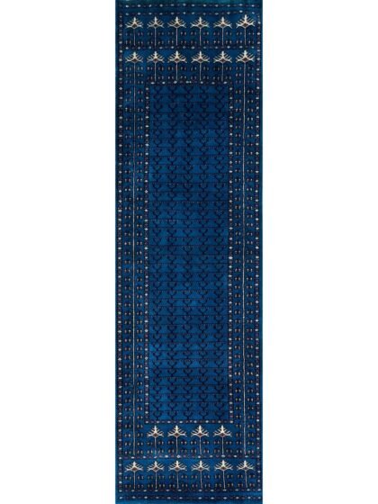 2.5x8 ft Handmade Woolen Carpet Blue Parda