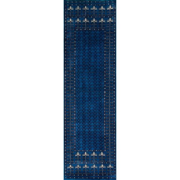 2.5x8 ft Handmade Woolen Carpet Blue Parda