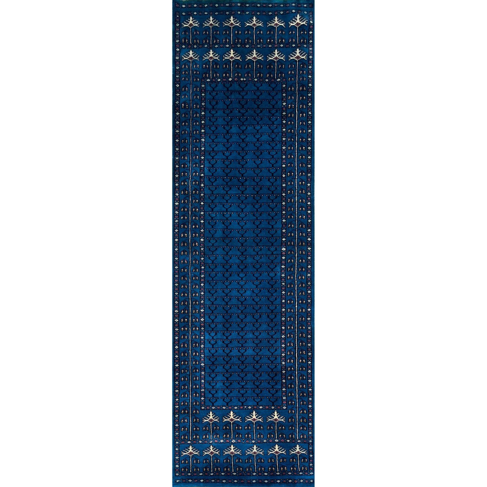 2.5x8 ft Handmade Woolen Carpet Blue Parda