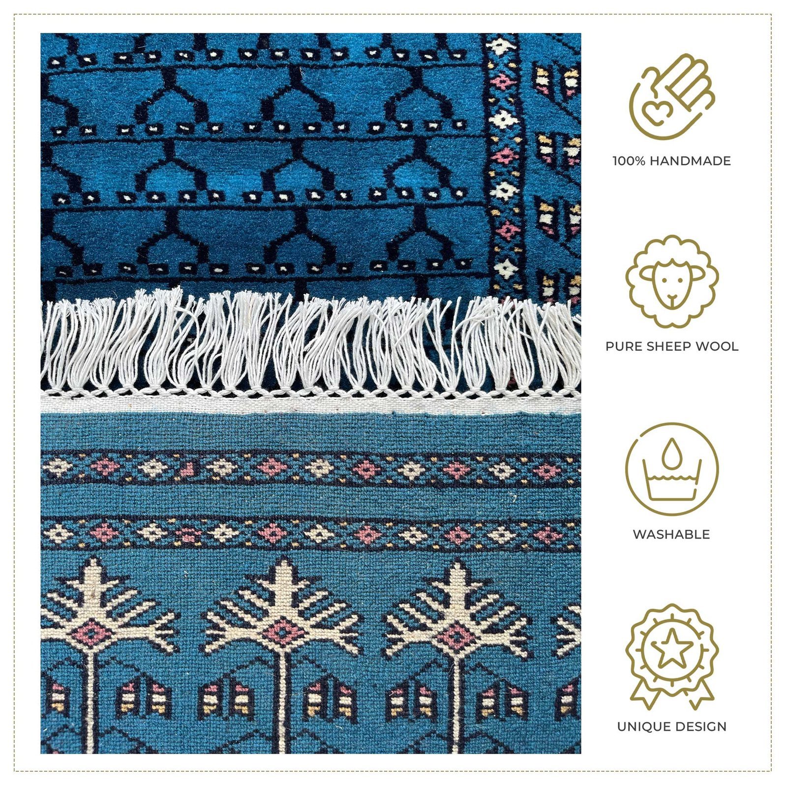 2.5x8 ft Handmade Woolen Carpet Blue Parda - Image 5