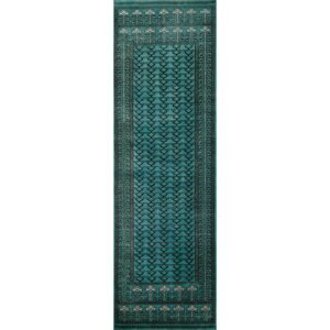 2.5x8 Feet Handmade Turquoise Wool Carpet Tribal