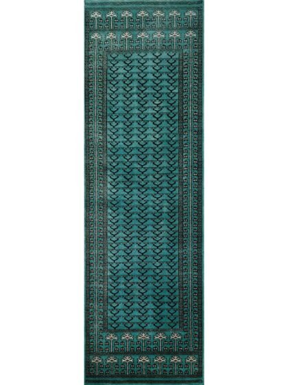 2.5x8 Feet Handmade Turquoise Wool Carpet Tribal