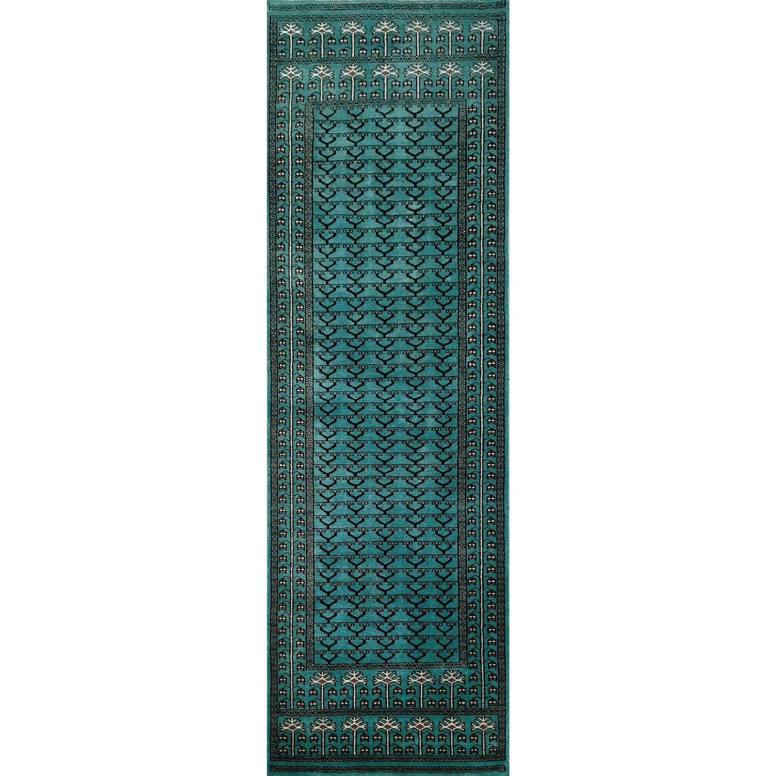2.5x8 Feet Handmade Turquoise Wool Carpet Tribal
