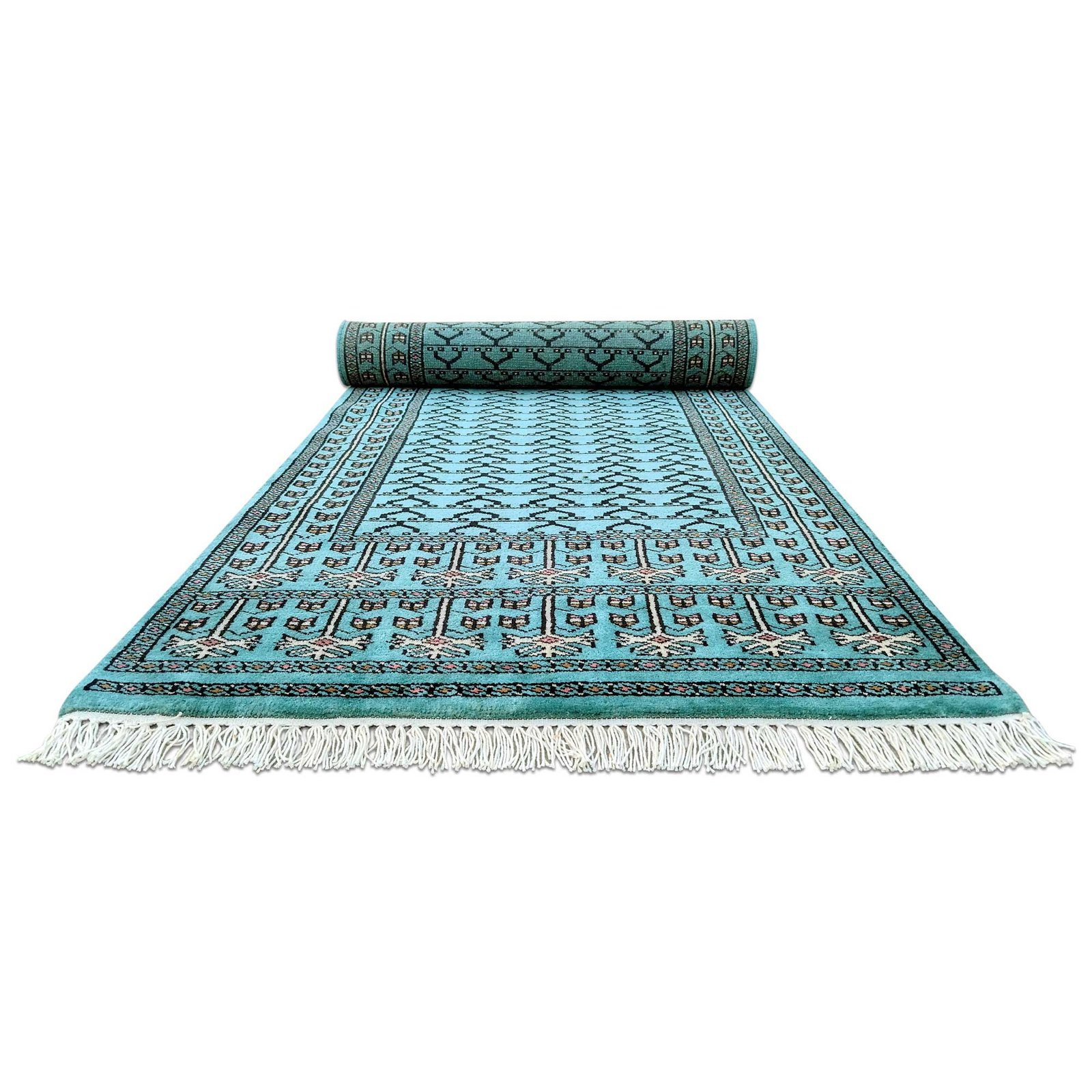2.5x8 Feet Handmade Turquoise Wool Carpet Tribal - Image 3