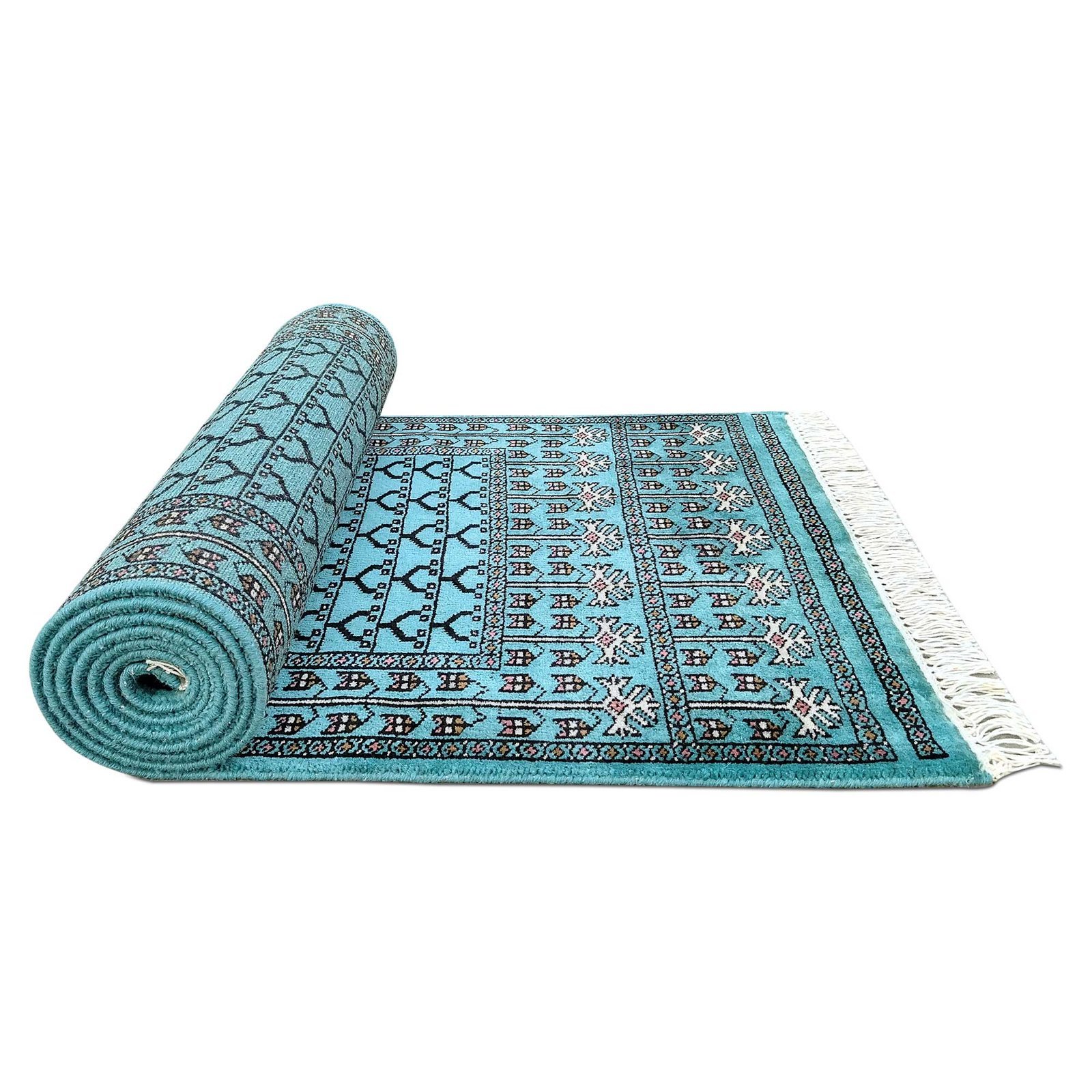2.5x8 Feet Handmade Turquoise Wool Carpet Tribal - Image 4