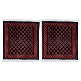 2x2 ft Pair Hand Knotted Woolen Carpet Black Lichi